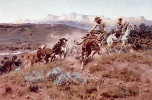 Round-up på muslingeskallen (olie på lærred) af Charles Marion Russell