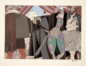 Italiensk komedie, fra Sports & Entertainment, pub. 1914 (stenciltryk) af Charles Martin