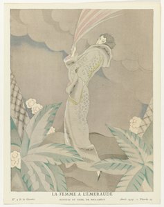 Gazette du Bon Ton 1923, nr. 5, pl. 23: The Emerald Woman - Tiger frakke, af Max-Leroy (titel på objektet) af Charles Martin