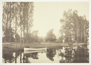Uden titel, c. 1850. [Båd på en sø i Bois de Boulogne, en park i Paris]. af Charles Marville