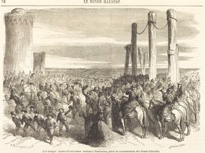 Østrig-preussiske tropper på vej ind i Hamborg ... [øverste halvdel] af Charles Maurand after Godefroy Durand