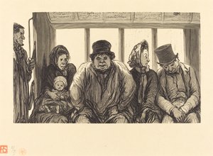 Interiør af en omnibus af Charles Maurand after Honoré Daumier