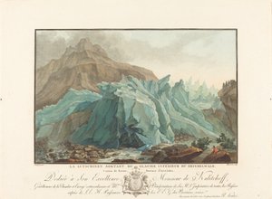 Lutchinen, der dukker op fra den nedre Grindelwald-gletsjer af Charles Melchior Descourtis after Caspar Wolf