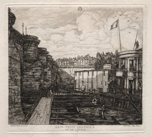 Chevrers etablissement for kolde bade, Paris af Charles Meryon