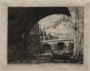 Etchings of Paris: An Arch of the Notre Dame Bridge, 1853. af Charles Meryon