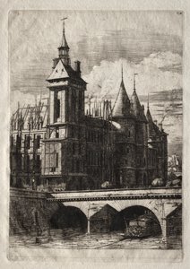 Ætsninger af Paris: Klokketårnet af Charles Meryon