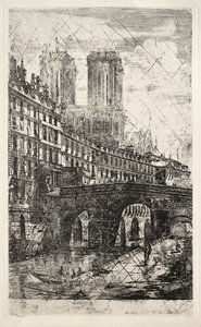Etchings of Paris: The Little Bridge, 1850. af Charles Meryon
