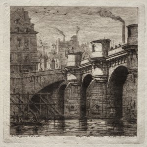Ætsninger af Paris: Den nye bro af Charles Meryon