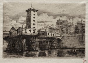 Ætsninger af Paris: Notre Dame-pumpen af Charles Meryon