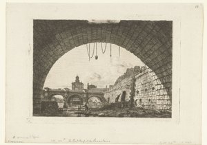 Se på Pont-Neuf af under boog Pont-au-Change i Paris Pont Neuf og Samaritaine fra under den første bue af Pont au Change af Charles Meryon