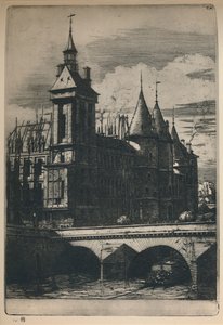 La Tour De LHorloge 3. stat, 10 516 x 7 14 tommer, 1852, 1927 af Charles Meryon