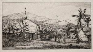 Ny Kaledonien: Stor indfødt hytte på vejen fra Balade til Puebo, 1845 af Charles Meryon