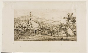 Ny Kaledonien: Stor indfødt hytte på vejen fra Balade til Puépo, 1845 af Charles Meryon