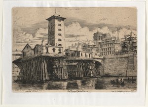 Notre Dame Pumpehus, Paris, 1852. af Charles Meryon