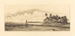 Oceanien, øer i Uvea (Wallis); Peche aux palmes, 1845 (Oceanien: Fiskeri, nær øer med palmer i Uea- eller Wallis-gruppen) af Charles Meryon