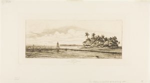 Oceanien: Fiskeri, nær øer med palmer i Uea eller Wallis Group, 1845 af Charles Meryon