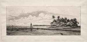 Oceanien: Fiskeri nær øer med palmer i Uea eller Wallis Group, 1863. af Charles Meryon