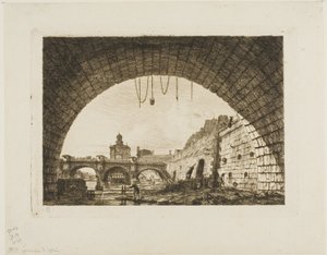 Pont-Neuf og Samaritaine set fra under den første bue af Pont-au-Change, Paris af Charles Meryon