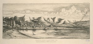 Banks halvø, spids kaldet Charbonniers, i Akaroa, notfiskeri, illustration fra 