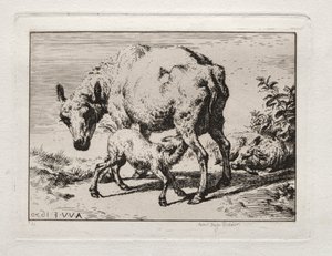 Moden med to lam, 1850. af Charles Meryon