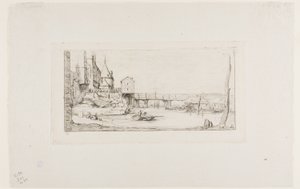 Gangbroen, der midlertidigt erstattede Pont-au-Change, Paris, efter branden i 1621 af Charles Meryon