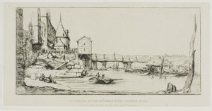 Gangbroen, der midlertidigt erstattede Pont-au-Change, Paris, efter branden i 1621 af Charles Meryon