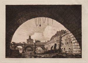 Den nye bro og Samaritaine set fra under den første bue af Exchange Bridge, Paris af Charles Meryon
