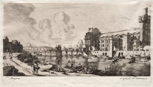Pavillon de Mademoiselle og en del af Louvre af Charles Meryon