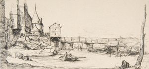 Gangbroen, der midlertidigt erstattede Pont-au-Change, Paris, efter branden i 1621, af..., 1860. af Charles Meryon