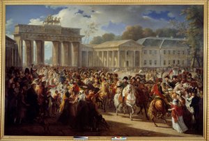 Napoleon I:s indtog i Berlin, førende hans garde gennem Brandenburger Tor (1806)
