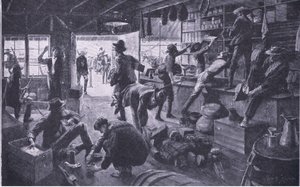Boere plyndrer en butik i Grange River-ejendommen, illustration fra After Pretoria: The Guerilla War, 1902 af Charles Mills Sheldon