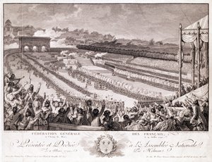 Festival of the Federation, 14. juli 1790, ved Champ de Mars, slutningen af det 18. århundrede, indgraveret af Isidore Stanislas Helman (1743-1809) af Charles Monnet