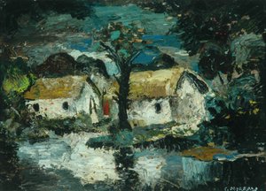 Cottage with Stream (olie på plade) af Charles Murray