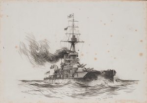 Det britiske skib Iron Duke. Tegning (25,5x36,8 cm) af Charles M. Padday () , begyndelsen af det 20. århundrede.