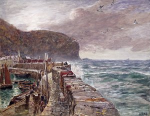 Clovelly Pier af Charles Napier Hemy