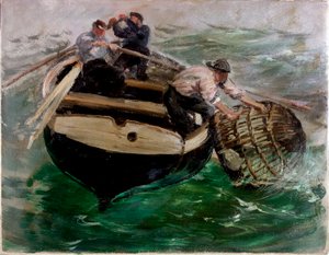 Indhaling af hummerpotter (olie på papir) af Charles Napier Hemy