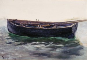 Undersøgelse af båd (olie på papir (klæbet på kort)) af Charles Napier Hemy
