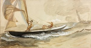 Studie af en kapsejlads (kropsfarve og akvarel på papir) af Charles Napier Hemy