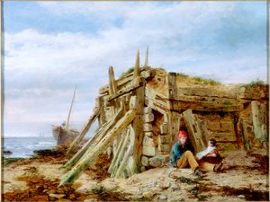 Under bølgebryderen, ca. 1863 af Charles Napier Hemy