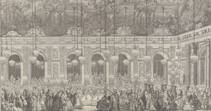 Dekoration til et maskebal i Versailles, i anledning af t..., ca. 1860 genoptryk af 1764 plade.