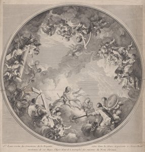 Saint Louis præsenterer sit sværd til Kristus, efter et loftdesign, 1755-90.