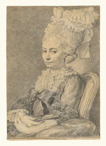 Portræt af en ung kvinde, der holder en vifte af Charles Nicolas Cochin II