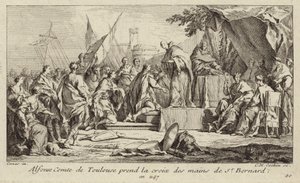 Alfons I, greve af Toulouse, tager korset fra Bernard af Clairvaux