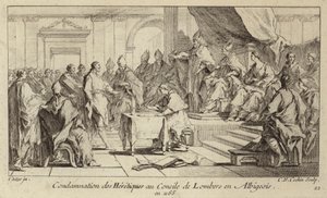 Fordømmelse af katharerne som kættere ved Council of Lombers, Frankrig af Charles Nicolas II Cochin