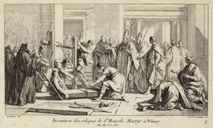 Opdagelse af relikvier fra St. Baudile, martyrdøden i Nimes i 250 (gravering) af Charles Nicolas II Cochin