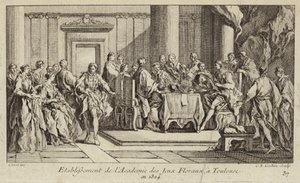 Etablering af Academie des Jeux Floraux, det ældste litterære samfund i den vestlige verden, Toulouse, Frankrig af Charles Nicolas II Cochin