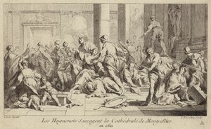 Huguenotter plyndrer Montpellier-katedralen, Frankrig, 1621
