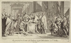 Raymond VI, greve af Toulouse, ydmyger sig ved kirken St Gilles for at få sin ekskommunikation ophævet