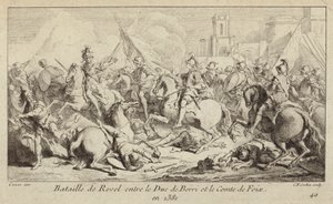 Hærene af hertugen af Berry og greven af Foix kæmper i slaget ved Revel, Frankrig af Charles Nicolas II Cochin