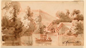 Imaginær udsigt over slottet Vaux-le-Vicomte af Charles Nicolas Ransonnette